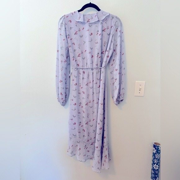 Sugar Lips Love Bird Lavender Floral Print Midi Wrap Dress - Small - Picture 7 of 15
